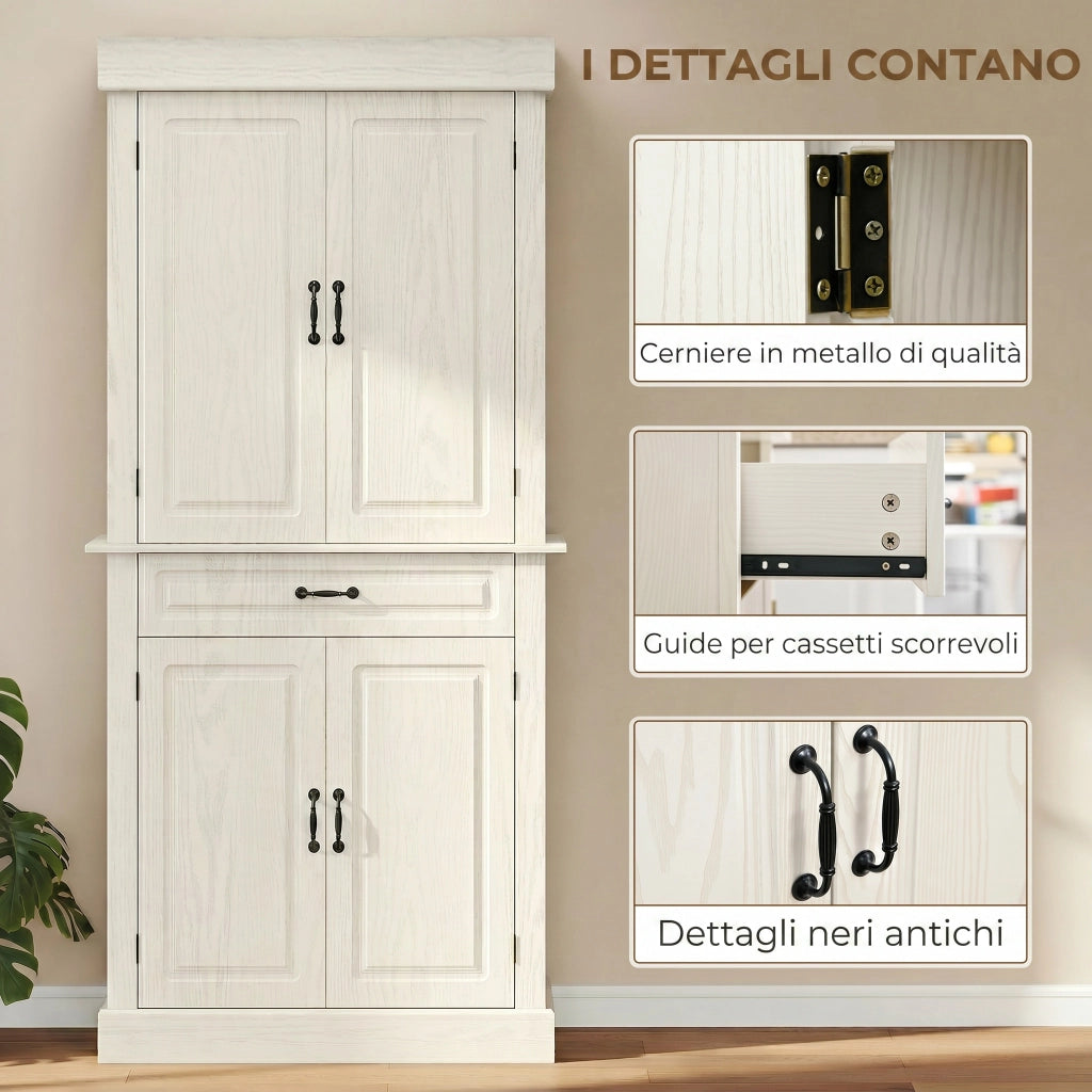Credenza Cucina con Ante e Cassetto ¨C Zephmum ¨C Bianco 80x35x180cm