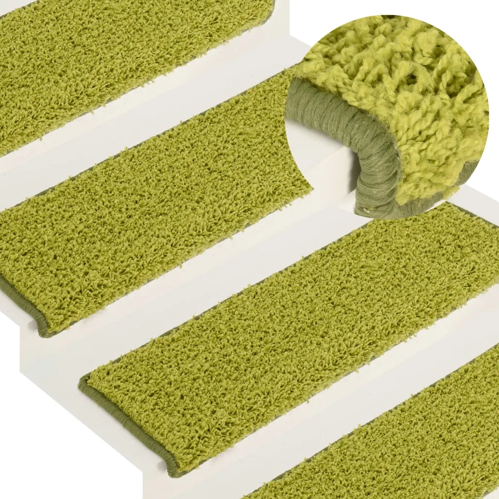 Tappetini per scale 15 pz 65x21x4 cm Verde Bordo rettangolare 326204