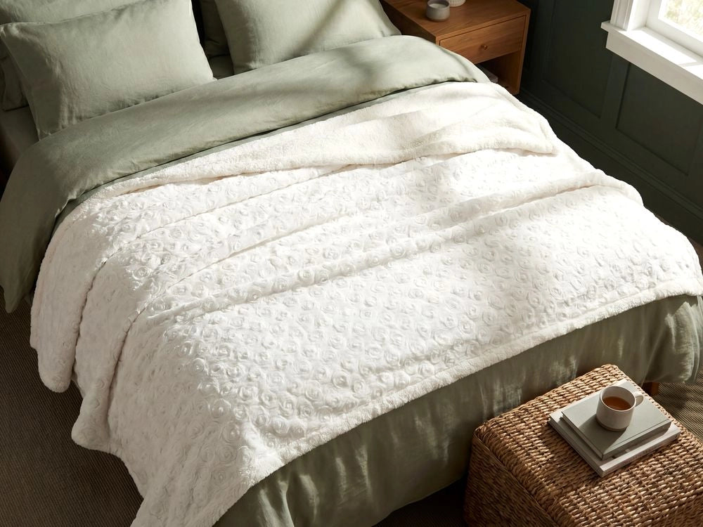 Copriletto in tessuto bianco 200 x 220 cm Coperta morbida e soffice