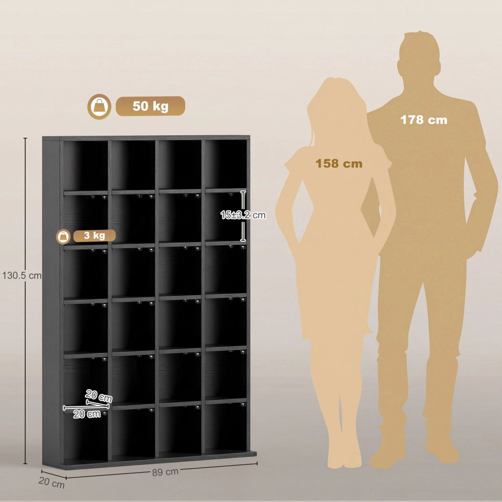 Mobile Porta CD con Ripiani Regolabili per 456 CD o 336 DVD. 24 Scomparti. 89x20x130.5 cm. Nero