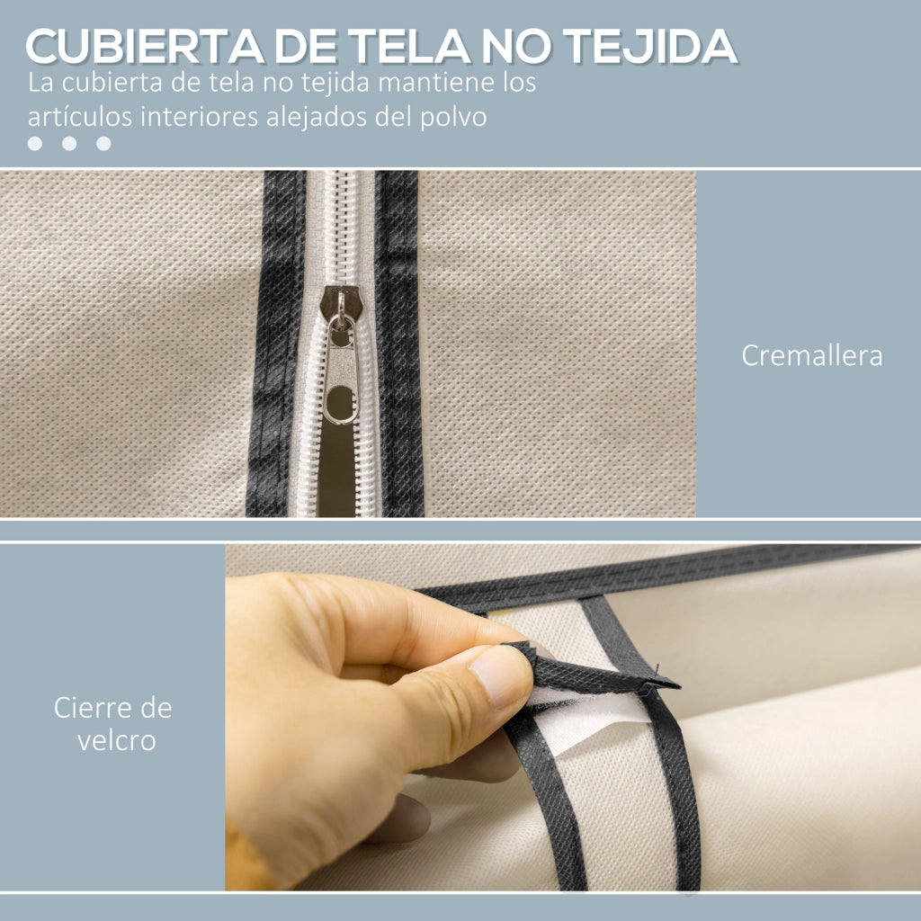 Armadio Pieghevole con 8 Ripiani e 2 Appendiabiti ¨C zephmum ¨C Crema 125x43x162,5 cm