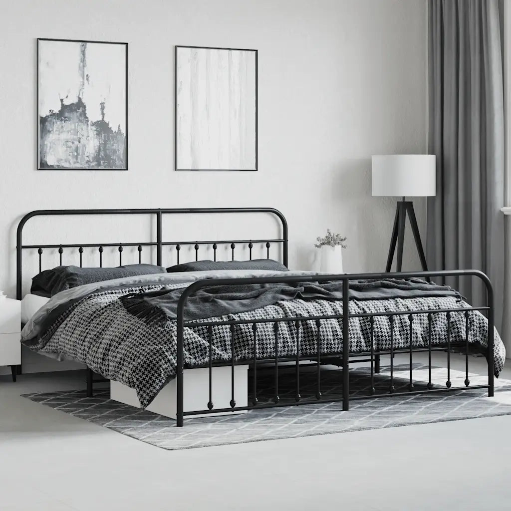 Giroletto con Testiera e Pediera Metallo Nero 200x200 cm 352603