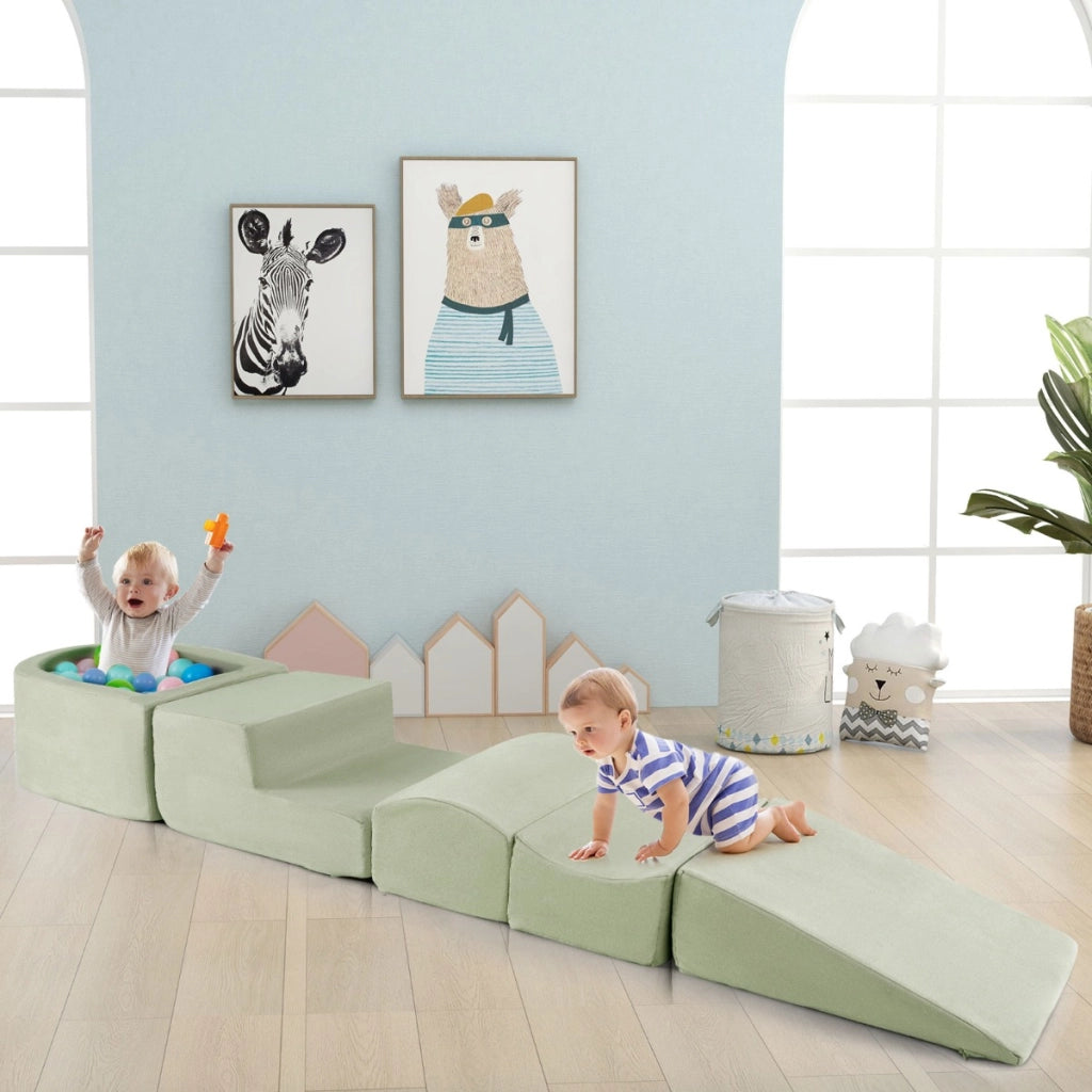 Set di gioco in schiuma a 5 pezzi per bambini con piscina di palline coperture lavabili, Blocchi creativi Verde chiaro-Giocattoli educativi
