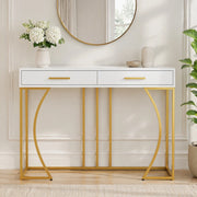Tavolo consolle da ingresso con 1 cassetto; struttura in metallo e piano in MDF; bianco; 110 x 32 x 85 cm
