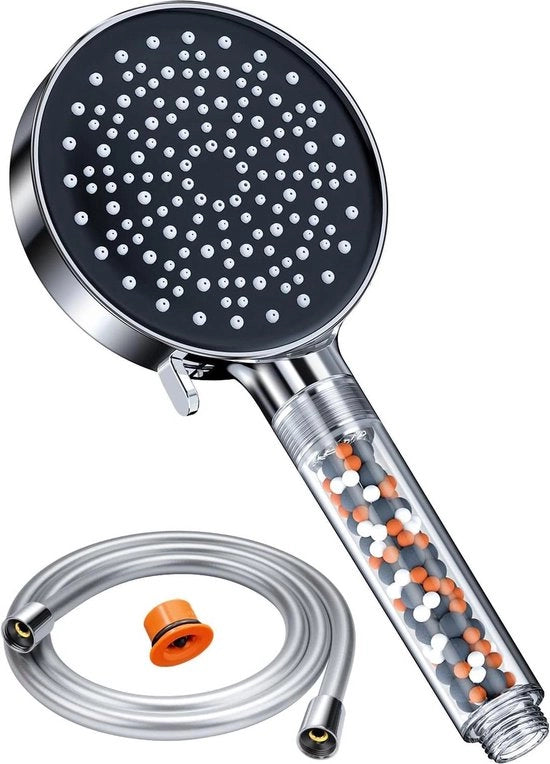 Douchekop idrorisparmiatore con tubo - 175 m - filtro - douchekop risparmiatore - doccia a pioggia - douchekop energeticamente efficiente - aumentatore di pressione - insieme doucha - 6 tipi di getto - cromato - 75 l/min.
