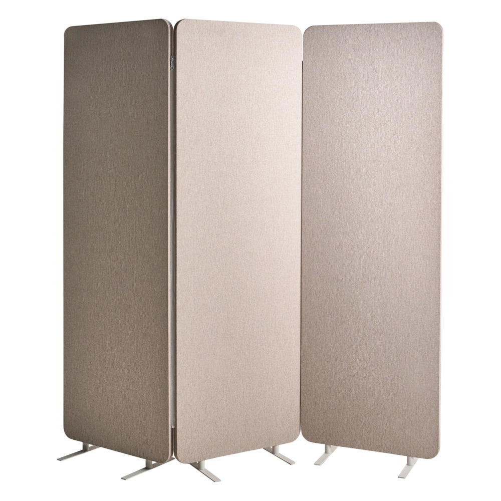 Divisorio a 3 pannelli in tessuto beige per ufficio, parete divisoria, riduzione del rumore