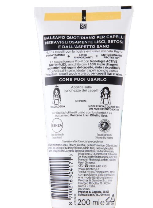 PANTENE PRO-V ACTIVE NUTRI-PLEX BALSAMO LISCI EFFETTO SETA CAPELLI OPACHI E CRESPI CON O SENZA RISCIACQUO 200 ML