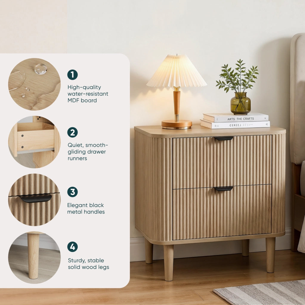 COMODINO 2 Cassetti in MDF Colore Rovere
