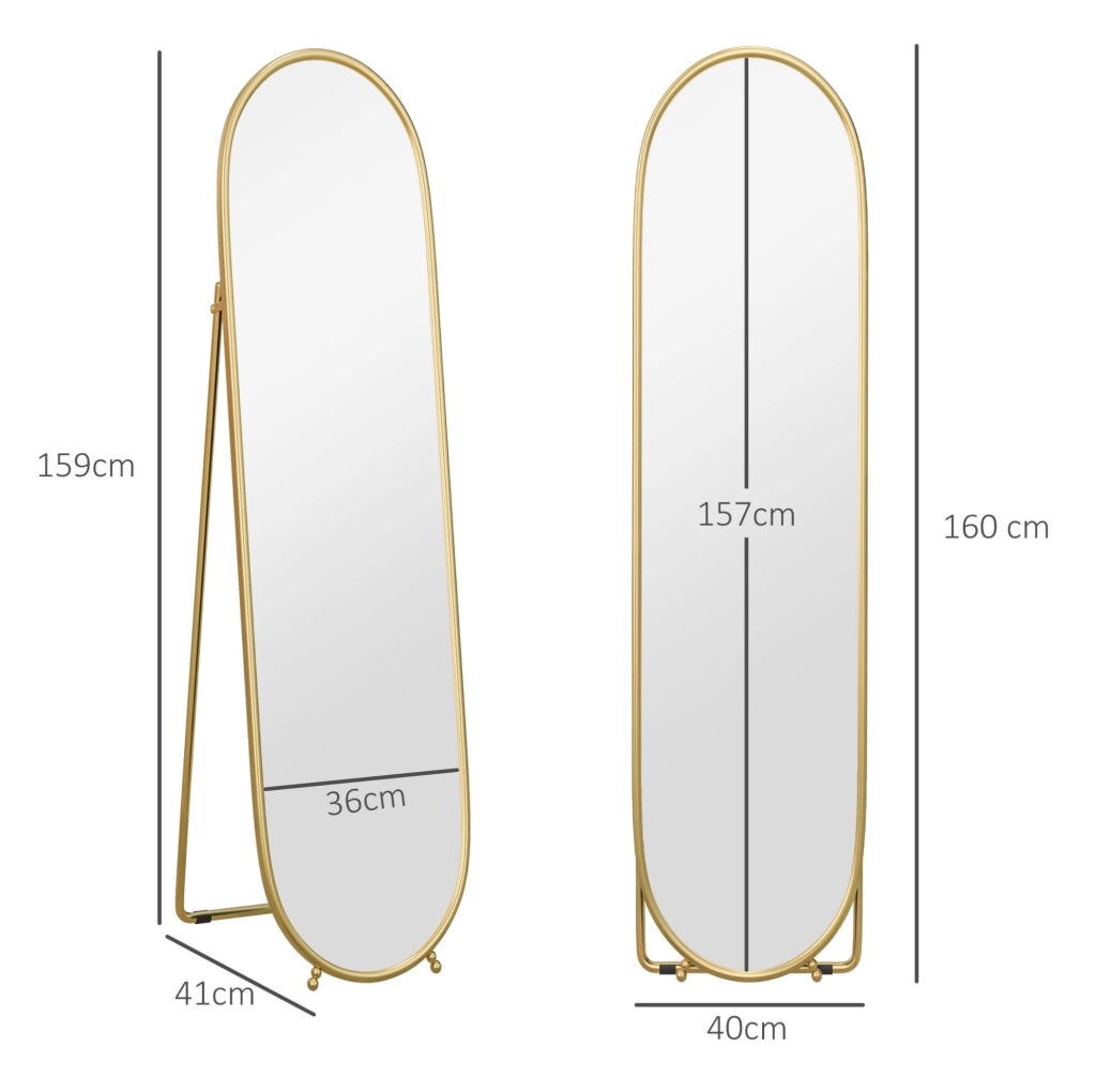 Specchio ovale a figura intera con cornice in metallo dorato, 160 cm