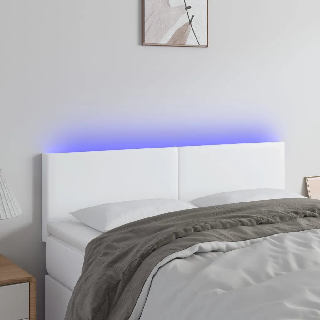 Testiera Bianca a LED-Testata-Testiera Decorativa 144x5x78/88 cm in Similpelle
