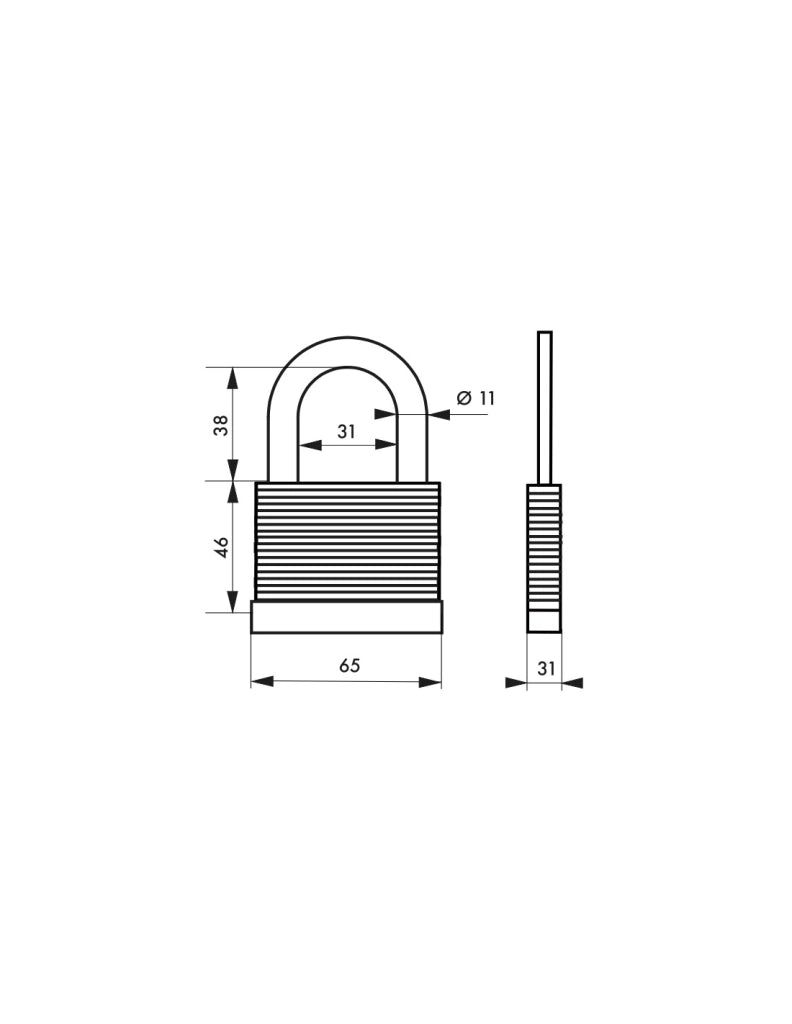Lucchetto a lamelle 65 mm in acciaio, per interno, arco in acciaio, 2 chiavi – THIRARD