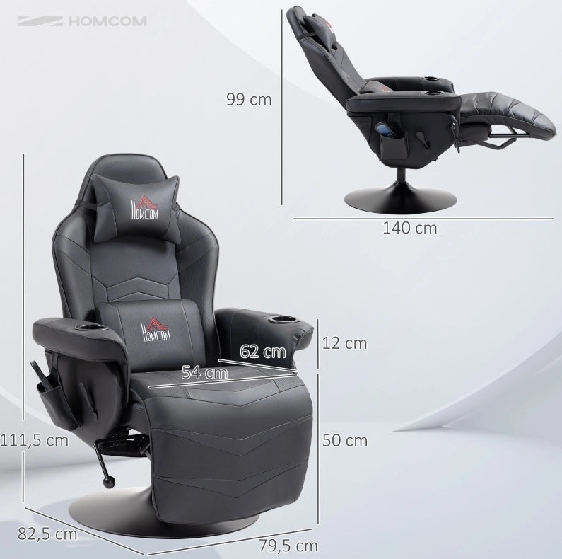 Poltrona gaming massaggiante reclinabile con poggiapiedi nera