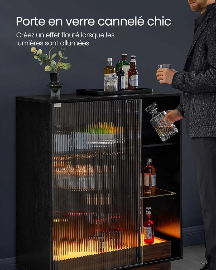Mobile bar per vini con illuminazione a LED mobile bar per vini mobile bar per liquori con portabicchieri anta in vetro scanalato per soggiorno 12_0006378
