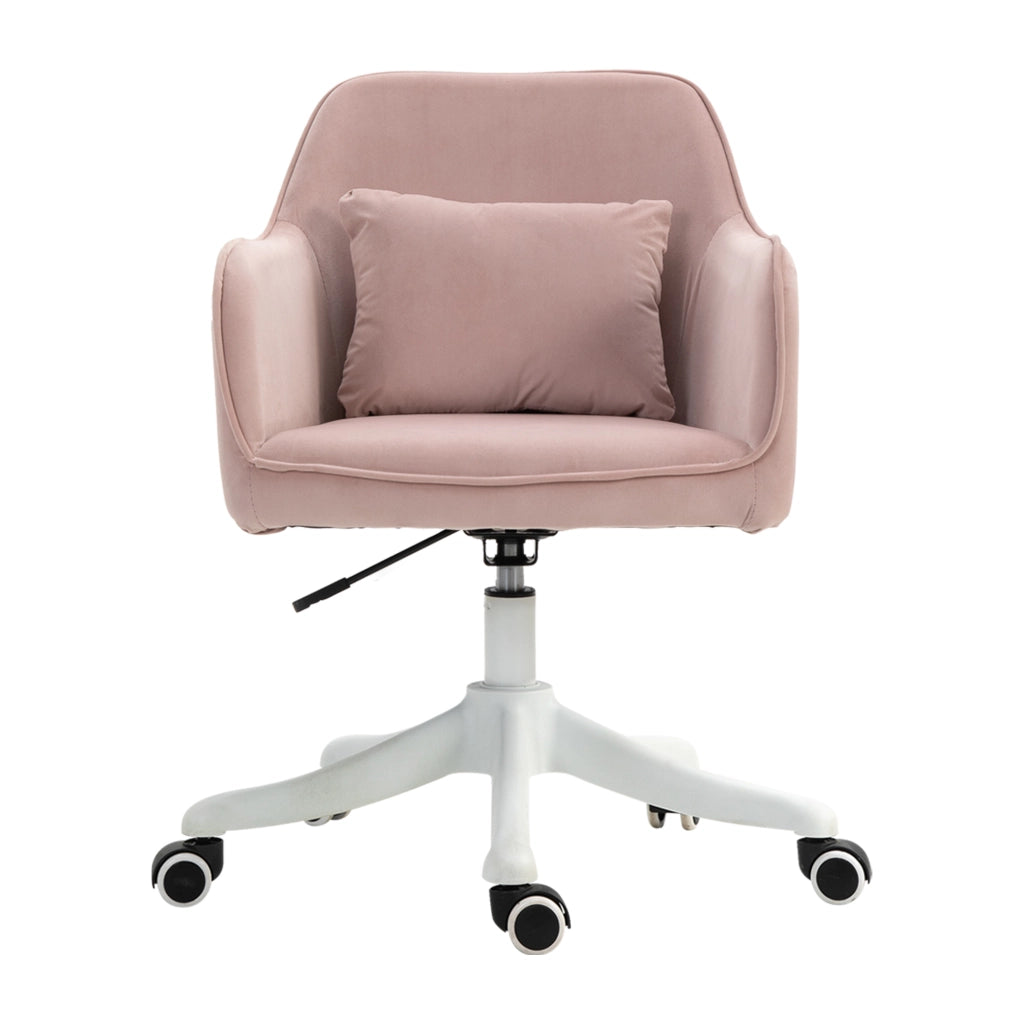 Sedia da ufficio girevole con massaggio lombare altezza regolabile USB e ruote in velluto rosa 57 × 70 × 78-86 cm