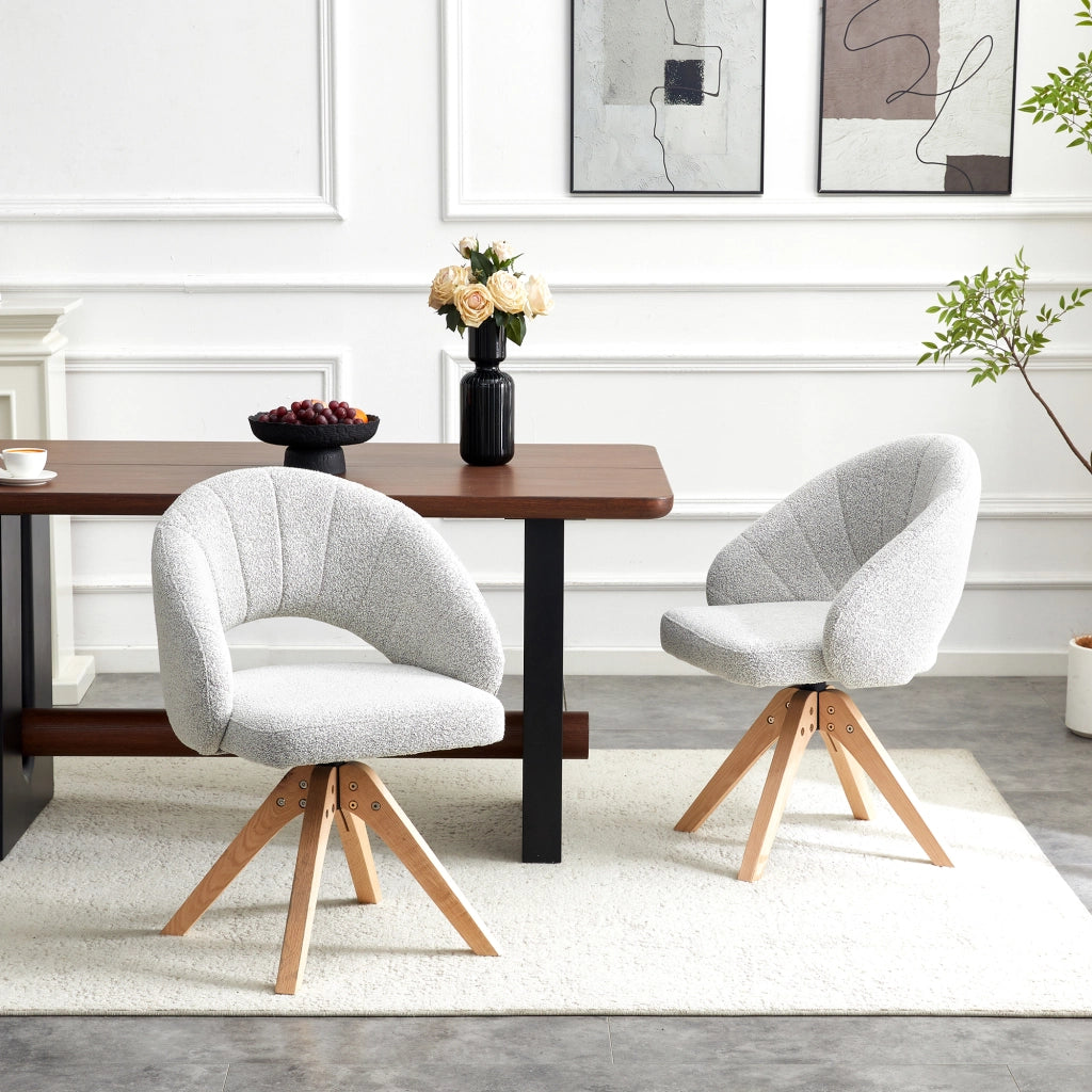SEDIA Girevole 360° Set da 2 pezzi 84 cm Tessuto Grigio Chiaro e Legno Massello