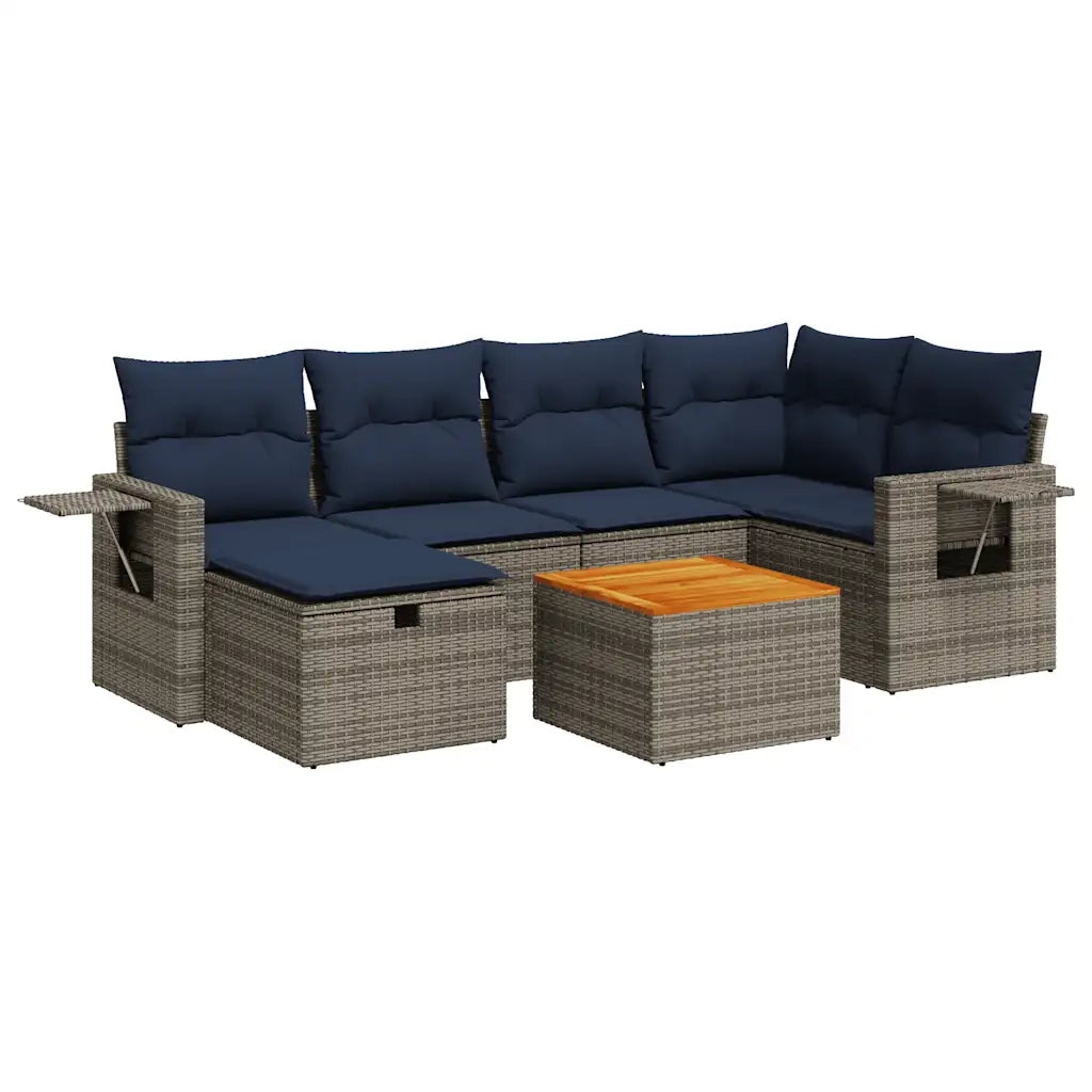 Set Divani da Giardino 7 pz con Cuscini Grigio in Polyrattan