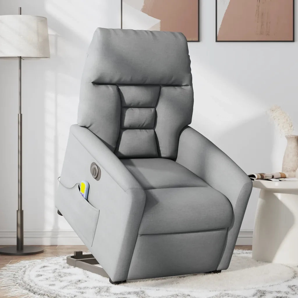Poltrona Alzapersona Massaggi Elettrica Grigio Chiaro Tessuto