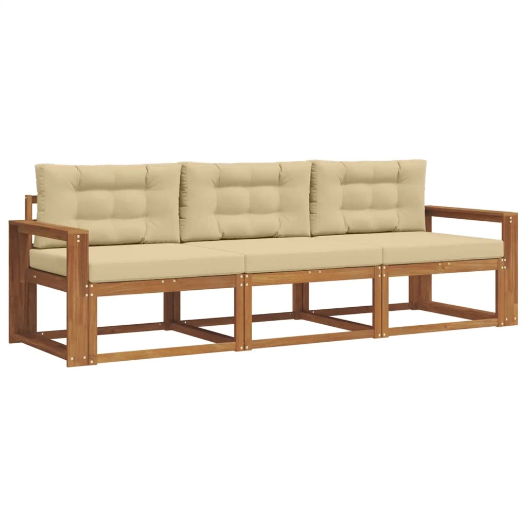 Set di divani da esterno con cuscino 3 pcs Naturale e Beige