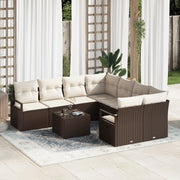 Set divano da giardino 9 pezzi con cuscini marrone in polirattan