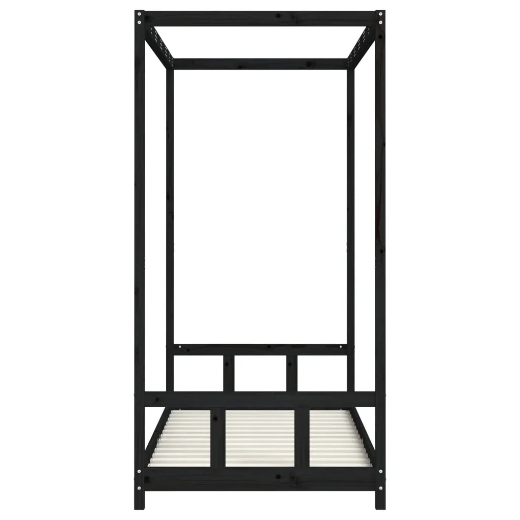 Giroletto per Bambini Nero 90x190 cm in Legno Massello di Pino 834518