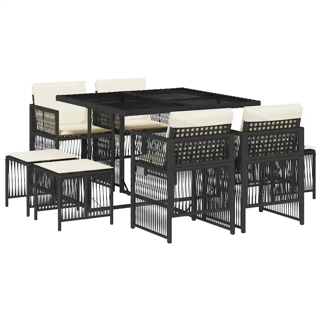 vidaXL Set da Pranzo da Giardino 9 pz con Cuscini Nero in Polyrattan