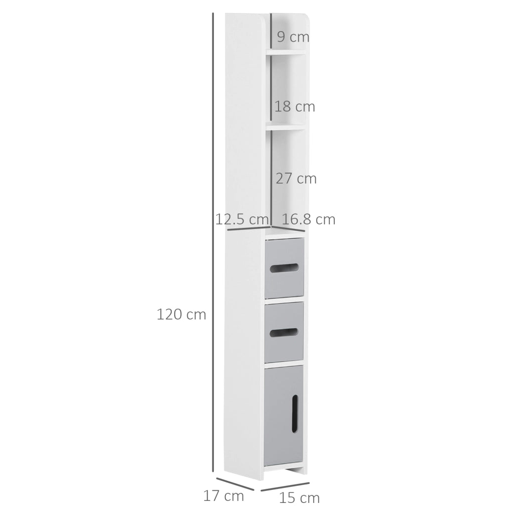 EasyComfort Colonna Bagno con Mensole e Armadietti, Mobile Alto Salvaspazio in Legno 15x17x120cm, Bianco e Grigio