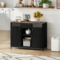 Credenza con 2 Ante, 2 Vani, Cassetto e Ripiani Regolabili 100x40x80 cm Nero e Marrone Rustico