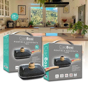 Trade Shop - Padella Pentola Quadrata Con Manico Coperchio Vetro 24cm 1.03lt Antiaderente T-9478 -