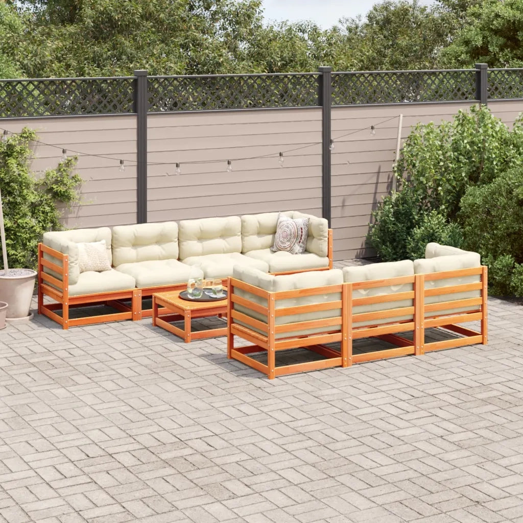 Set Divani Giardino 8 pz con Cuscini Marrone Cera Massello Pino 3299325