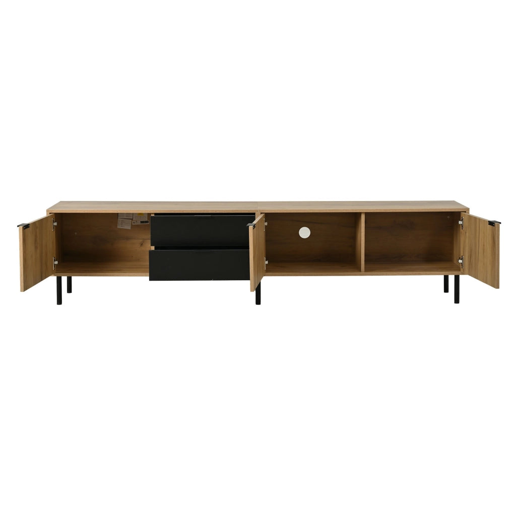 Mobile TV, 208 x 40 x 48 cm, in truciolato, 3 cassetti, finitura effetto legno, color legno naturale e nero