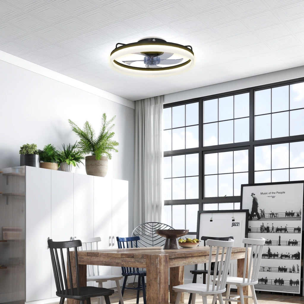 Ventilatore Soffitto con Luce LED Regolabile Telecomando ¨C Zephmum ¨C Nero Acciaio Plastica
