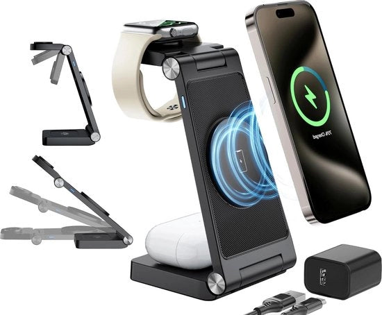Stazione di Ricarica 3 in 1 - Ricarica per Telefono e Orologio - Compatibile con iPhone Watch/AirPods Stazione di Ricarica