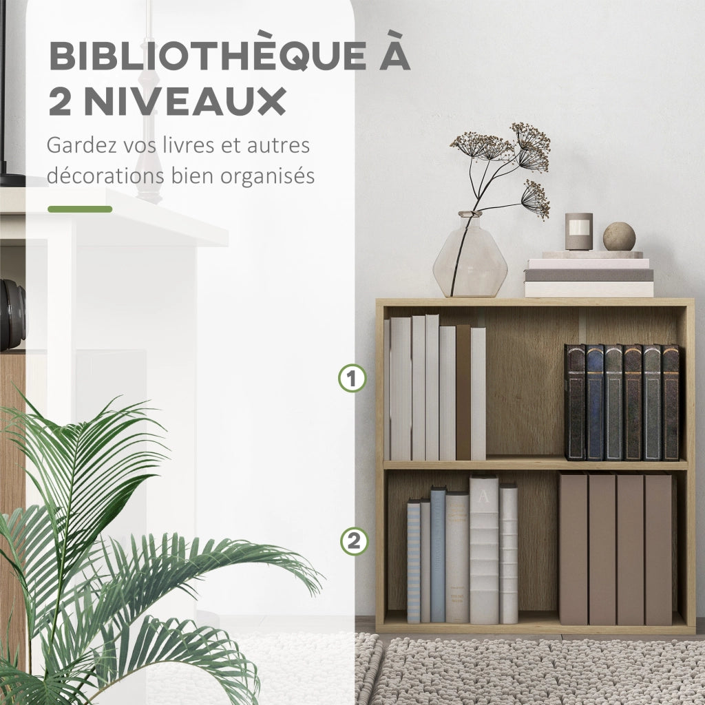 Libreria scaffale con 2 scomparti e ripiano regolabile ¨C Minimal ¨C effetto legno naturale 60x24x63