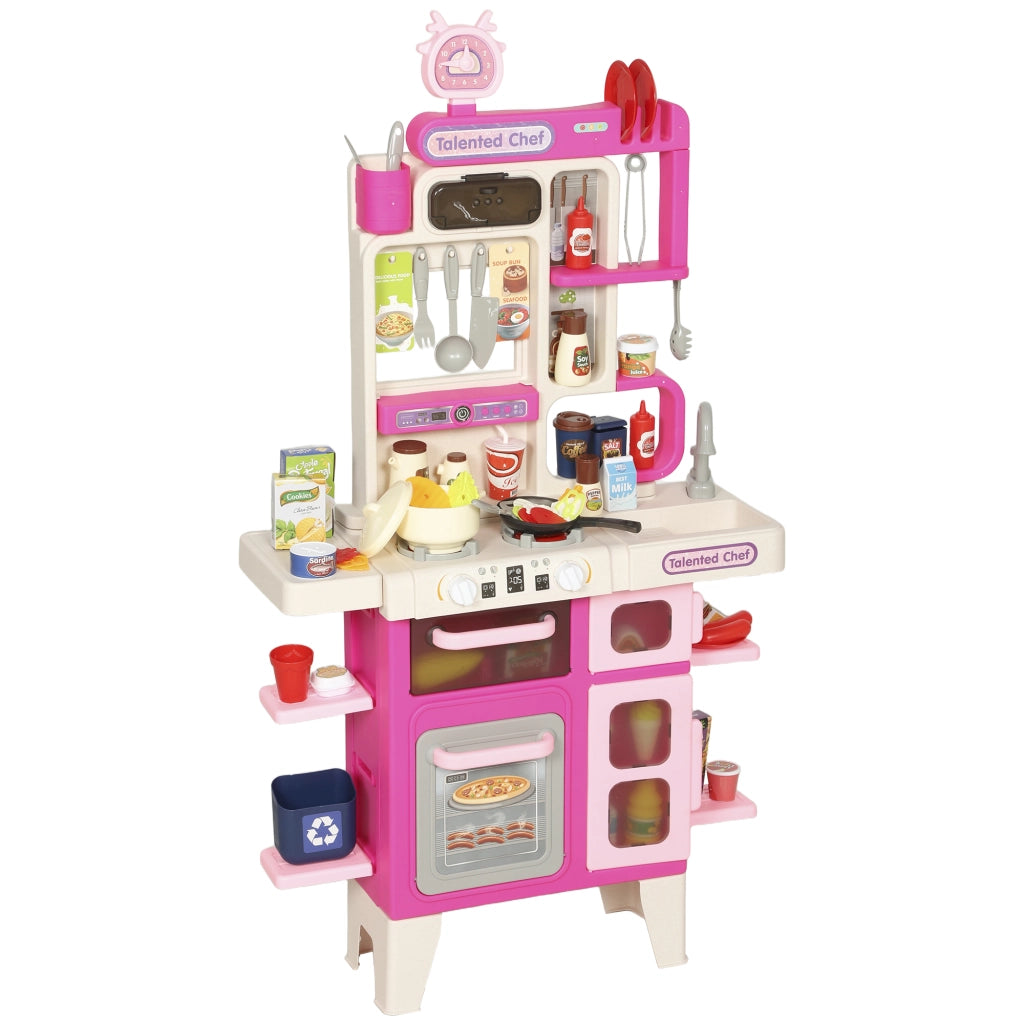 Cucina Giocattolo per Bambini 3-6 Anni con 104 Accessori, in PP, PE e ABS, 52.5x22x100 cm, Rosa