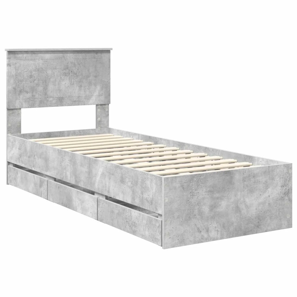 Struttura del letto con cassetto-Giroletto con contenitore-Rete del Letto Grigio cemento 75 x 190 cm 859723