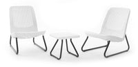 Set Tavolino e 2 Poltrone da Giardino Effetto Rattan Keter Rio Patio Bianco