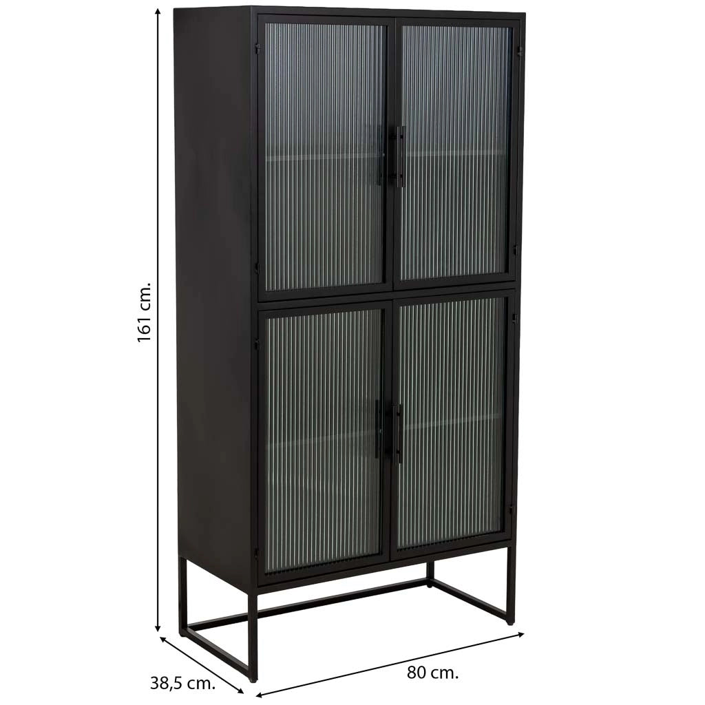 Vetrina in metallo nero con 4 ante cm 80x38,5x161h