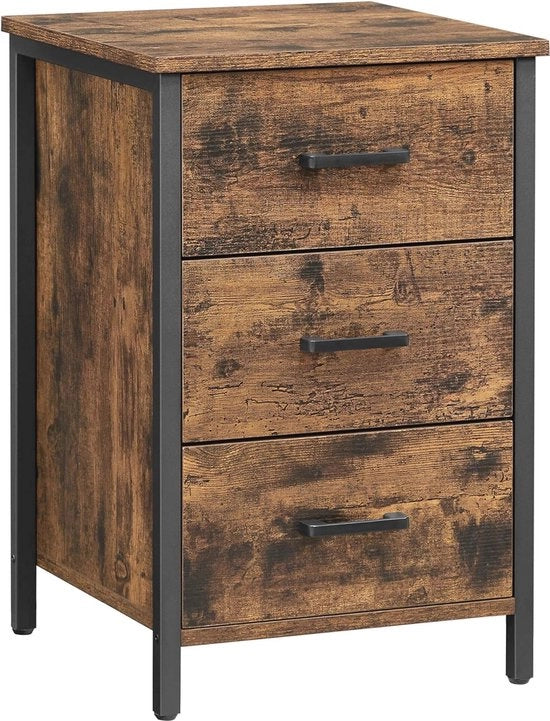 Cassettiera da Notte con 3 Prese - Design Industriale, Stile Vintage Misto Grigio Scuro - 40x40x60 cm