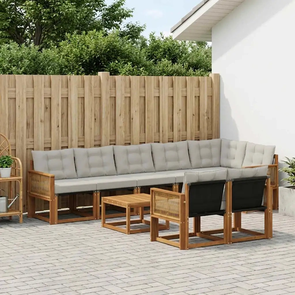 Set di divani da esterno 9 pcs Naturale e Grigio Chiaro