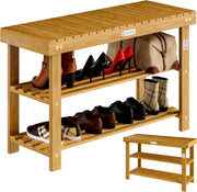 ® Scarpiera con Seduta in Legno Capacità 160 kg Certificata FSC® Acacia 3 livelli Panca Bagno Corridoio Marrone