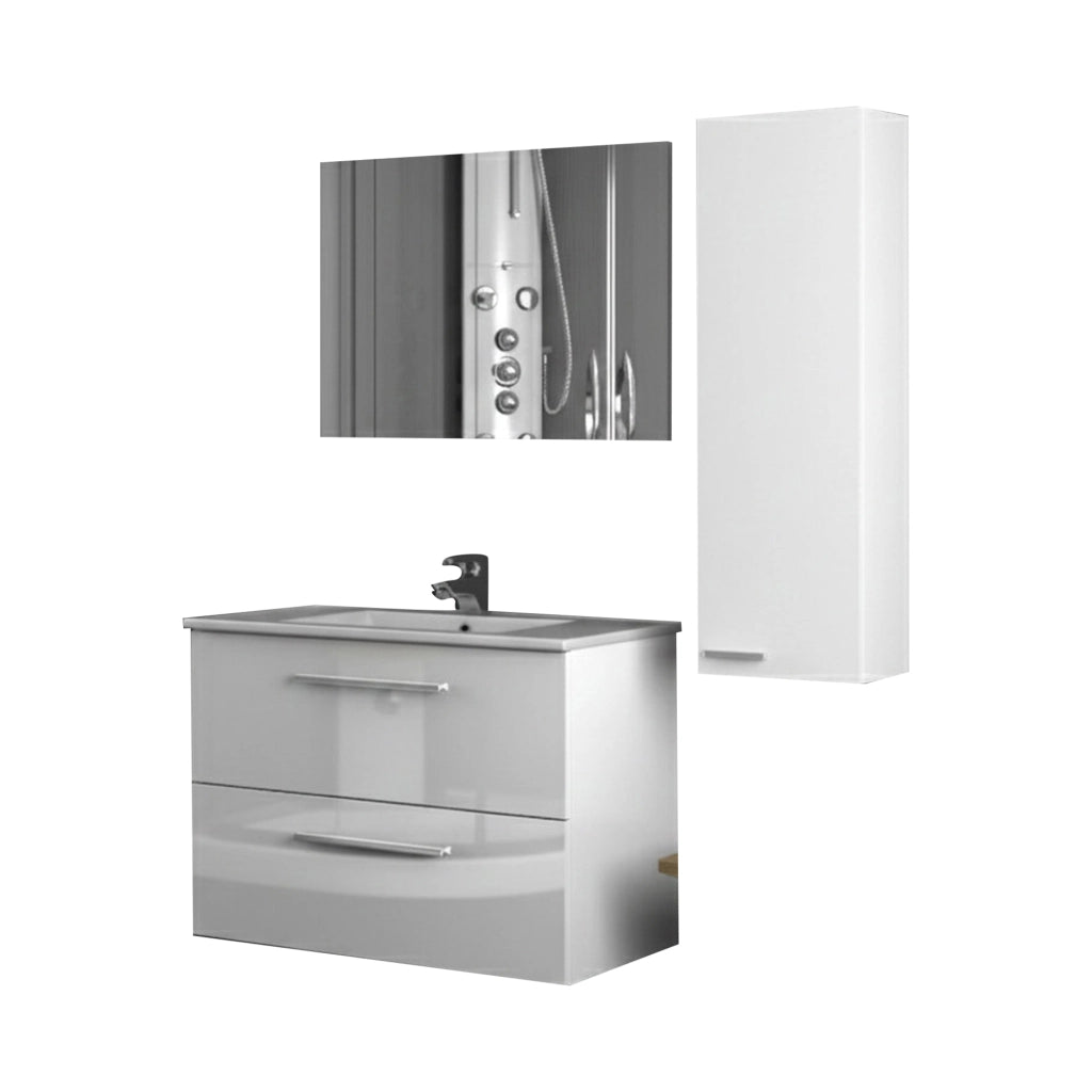 Possagno, set Mobili Bagno Specchio Incluso, Bianco Lucido