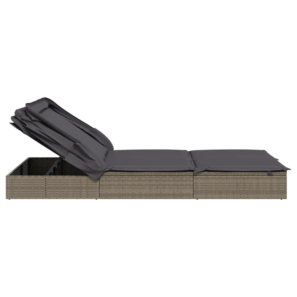 Sdraio da giardino | Lettino Doppio Tetto Pieghevole Grigio 213x118x97 cm Polyrattan