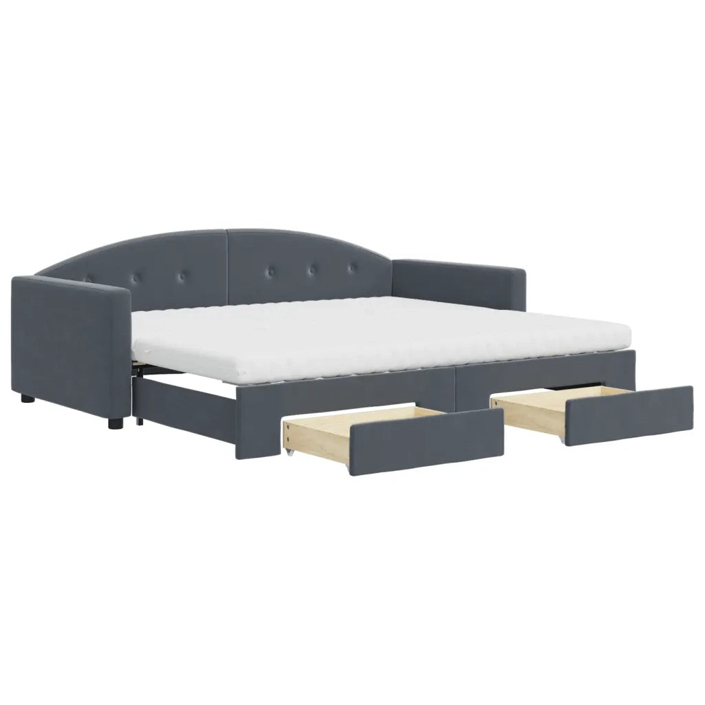 Divano Letto Estraibile Cassetti Grigio Scuro 90x200cm Velluto 3197374
