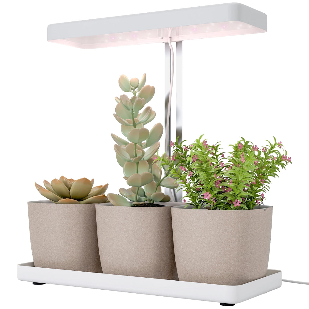 Lampada LED per Piante con 3 Vasi, Timer, Illuminazione Regolabile ¨C zephmum ¨C Bianco 45x18.8x47.8 cm