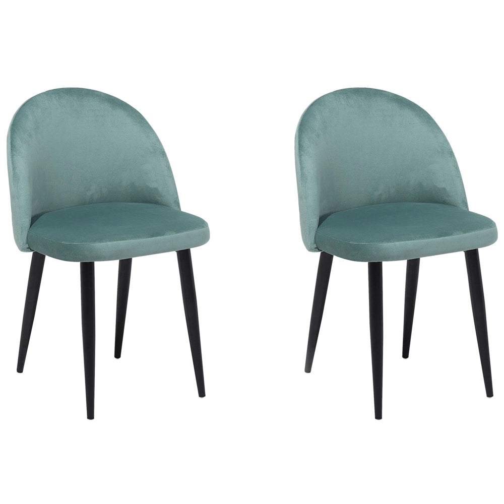 Set di 2 sedie da pranzo in tessuto di velluto verde menta moderno design retrò gambe oblique nere