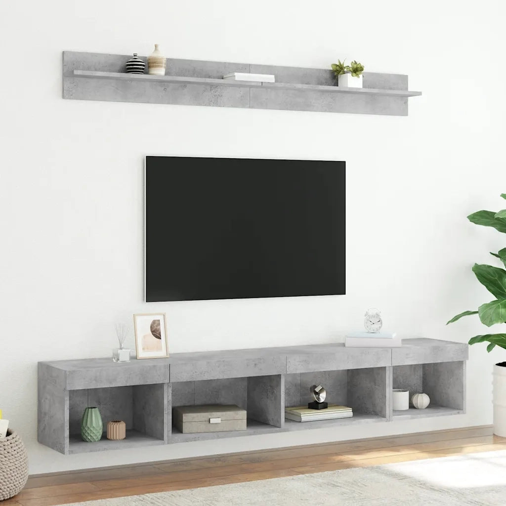 Mobili TV a Muro con LED 5pz Grigio Cemento Legno Multistrato 3216685