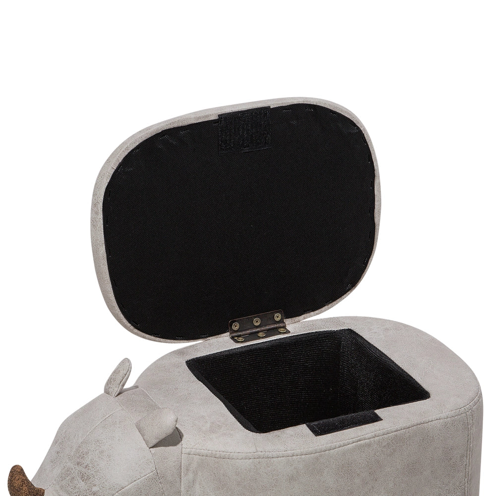 Sgabello per bambini Animale Rhino con contenitore Poggiapiedi per scuola materna in ecopelle grigio chiaro con gambe in legno