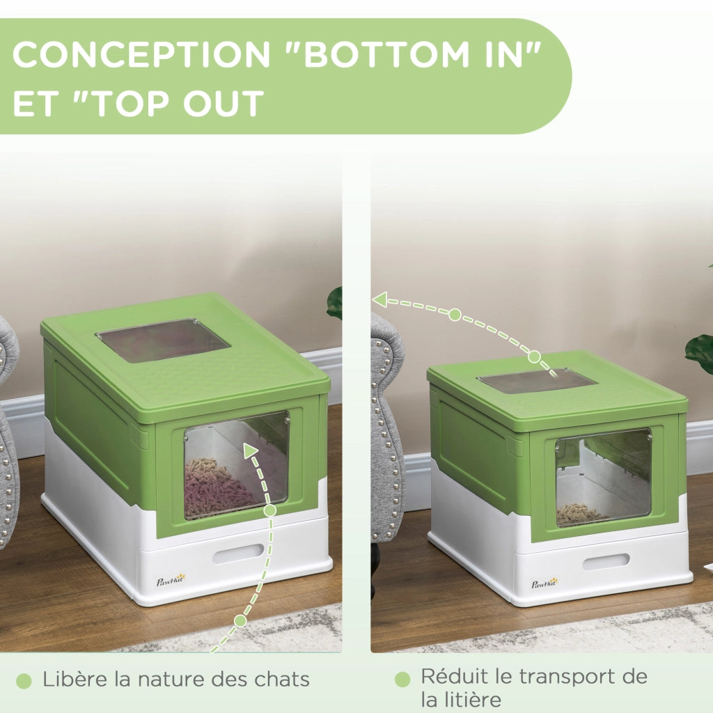 Lettiera per gatti chiusa con porta battente e superiore - Xylo - 47,5x35,5x36,7 cm Verde