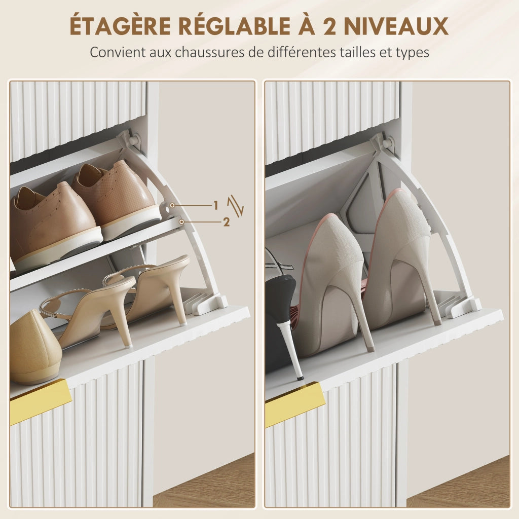Scarpiera 18 paia con 3 ante ribaltabili e ripiani regolabili ¨C Xylo ¨C Bianco 60x24x122,5cm
