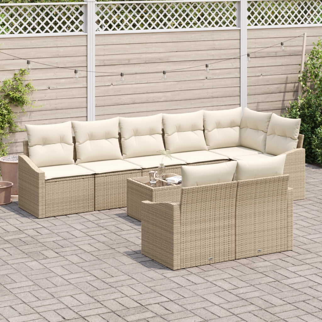 Set da Pranzo per Giardino 9 Pezzi con Cuscini Marrone Polyrattan